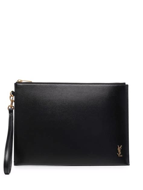 ysl logo clutch in black patent leather|saint laurent monogram leather clutch.